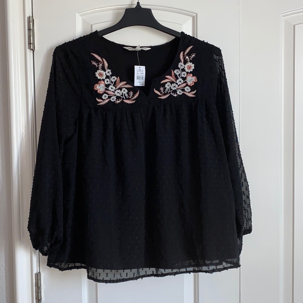 Tantrums Black Long Sleeve Floral Blouse